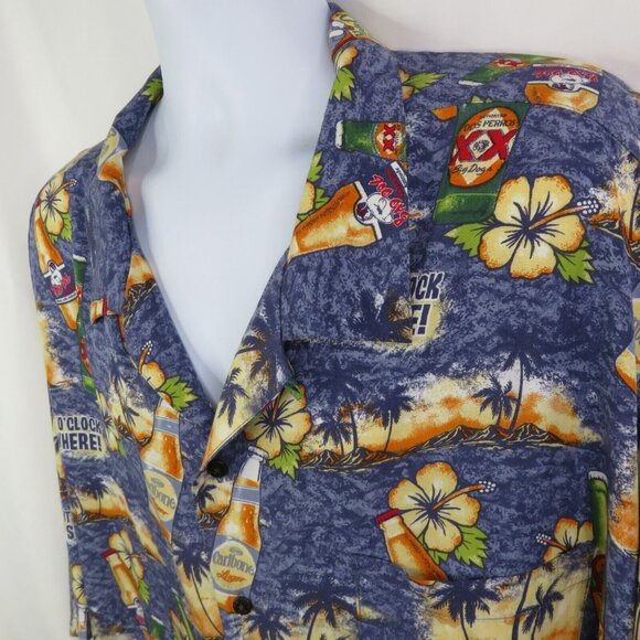 Big Dogs Beer  Hawaiian Aloha Shirt Size 4X It's 5 O'Clock Rayon Sunset Palm - Picture 1 of 10